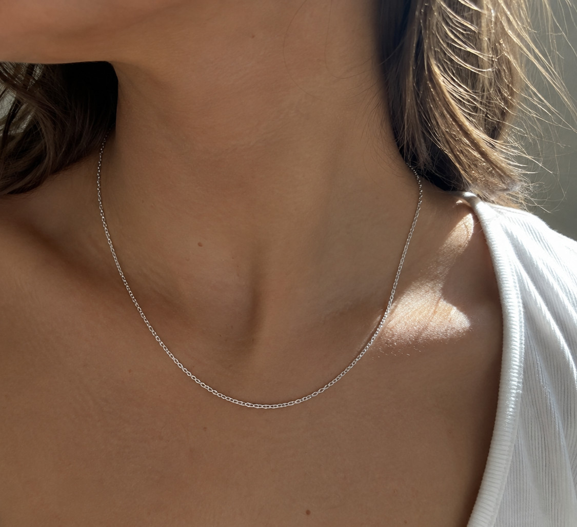 925 Sterling Silver 1.8mm Rhodium Cable Chain Necklace | Unisex Layering Chain