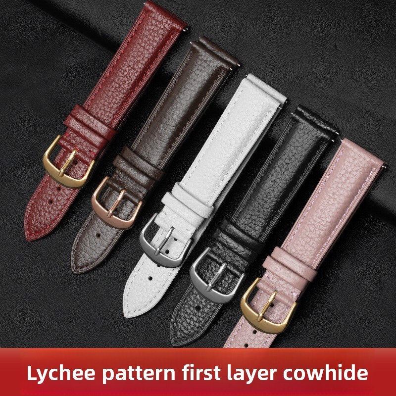 Double Sided Cowhide Genuine Leather Watch Strap Quick Release Wristband 12-22mm