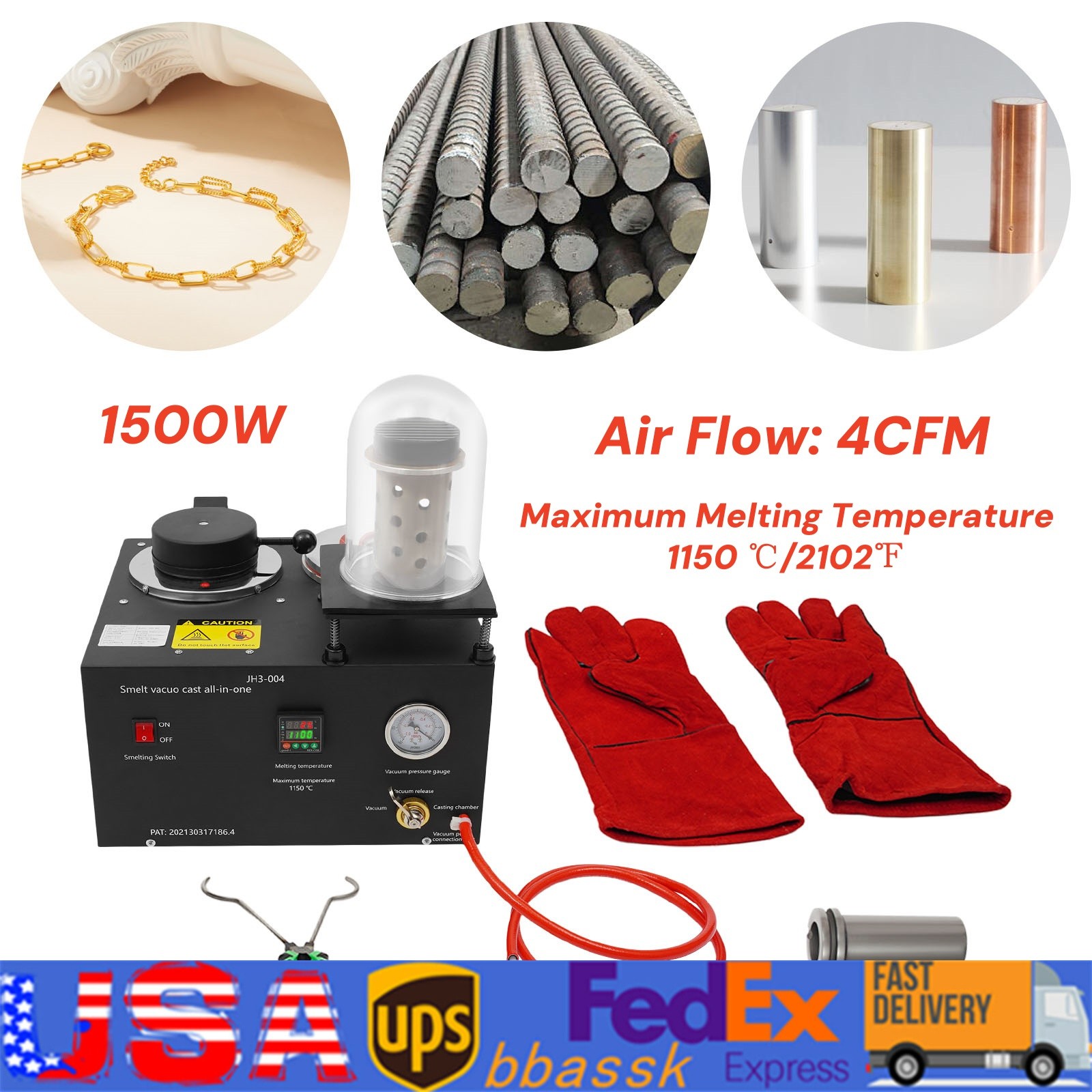 2KG Jewelry Lost Wax Cast Combination Vacuum Casting Melting Machine 1/3 HP 4CFM