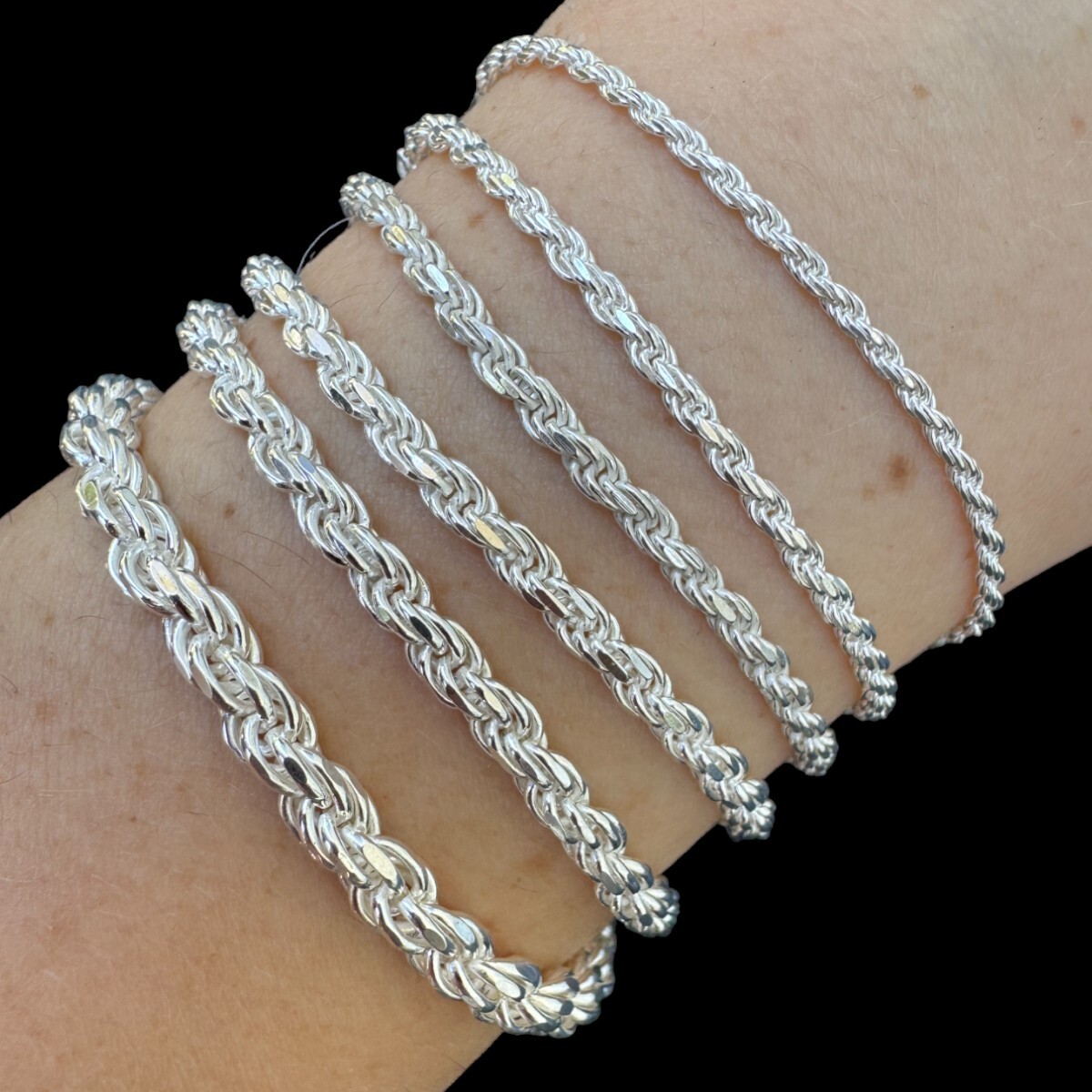Real Solid 925 Sterling Silver Rope Bracelet 2mm-6mm Men’s Women’s 6-9″