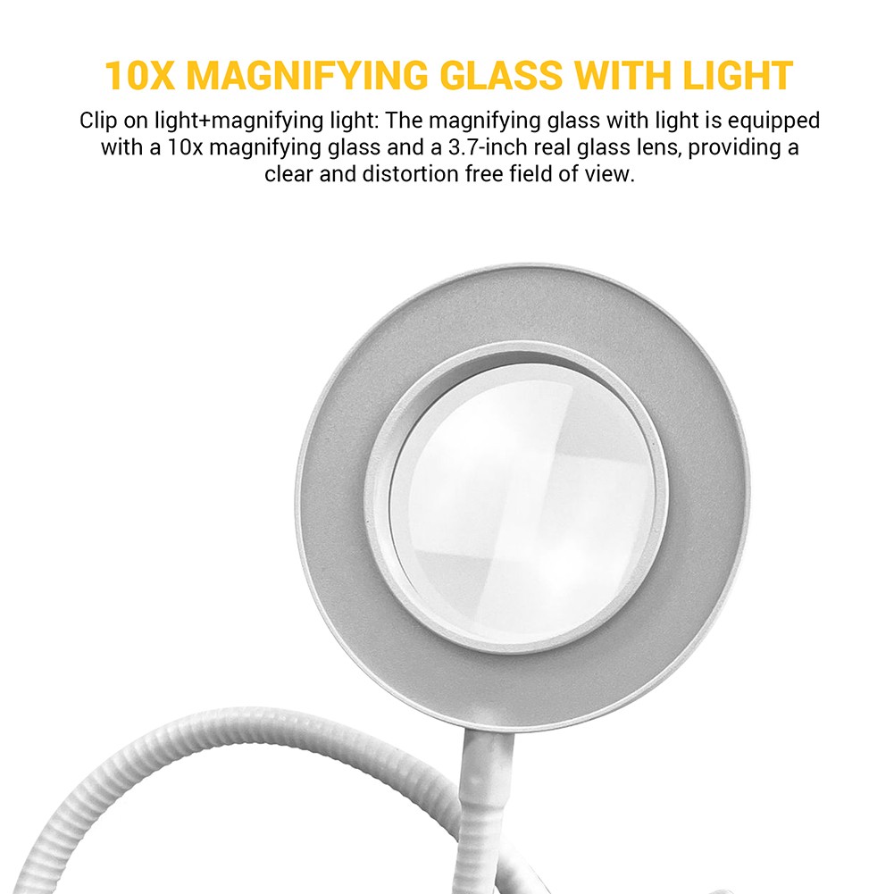 10X Magnifying Glass Desk Light Magnifier LED Lamp Reading Lamp With Base&Clamp