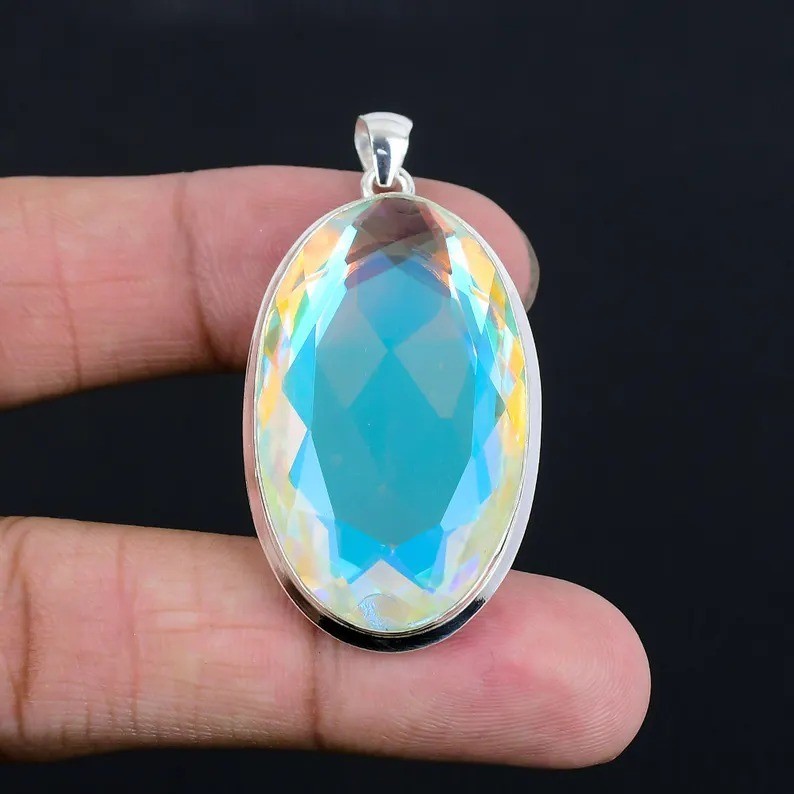 Rainbow Mystic Topaz Gemstone Pendant 925 Sterling Silver Handmade Jewelry