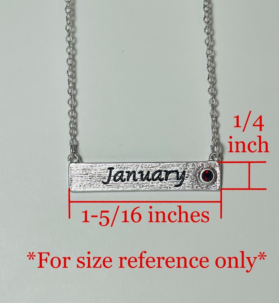 Personalized April Birthstone Necklace Bar Pendant Dainty Silver Plated