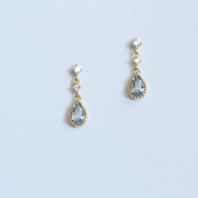925 Sterling Silver Blue Waterdrop CZ Dangle Drop Stud Earrings Gift TH6