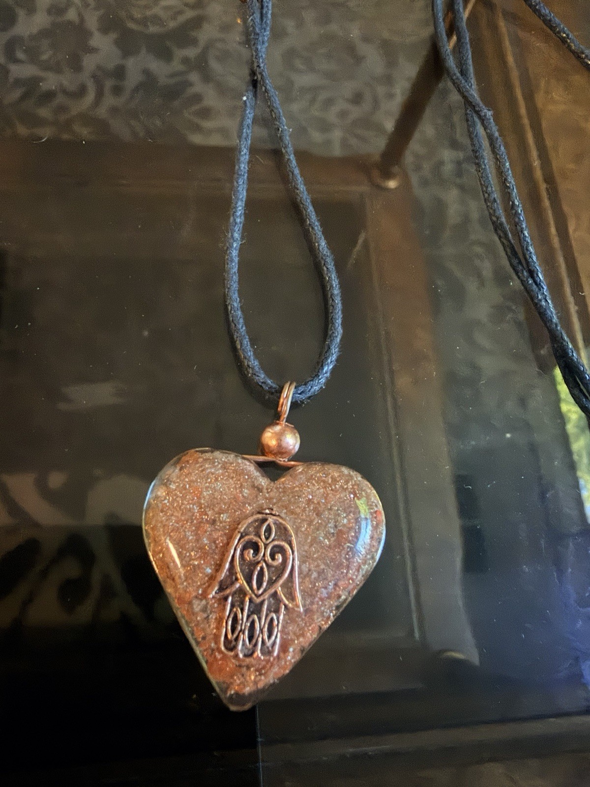 Handcrafted Brown Heart Hamsa Pendant Necklace