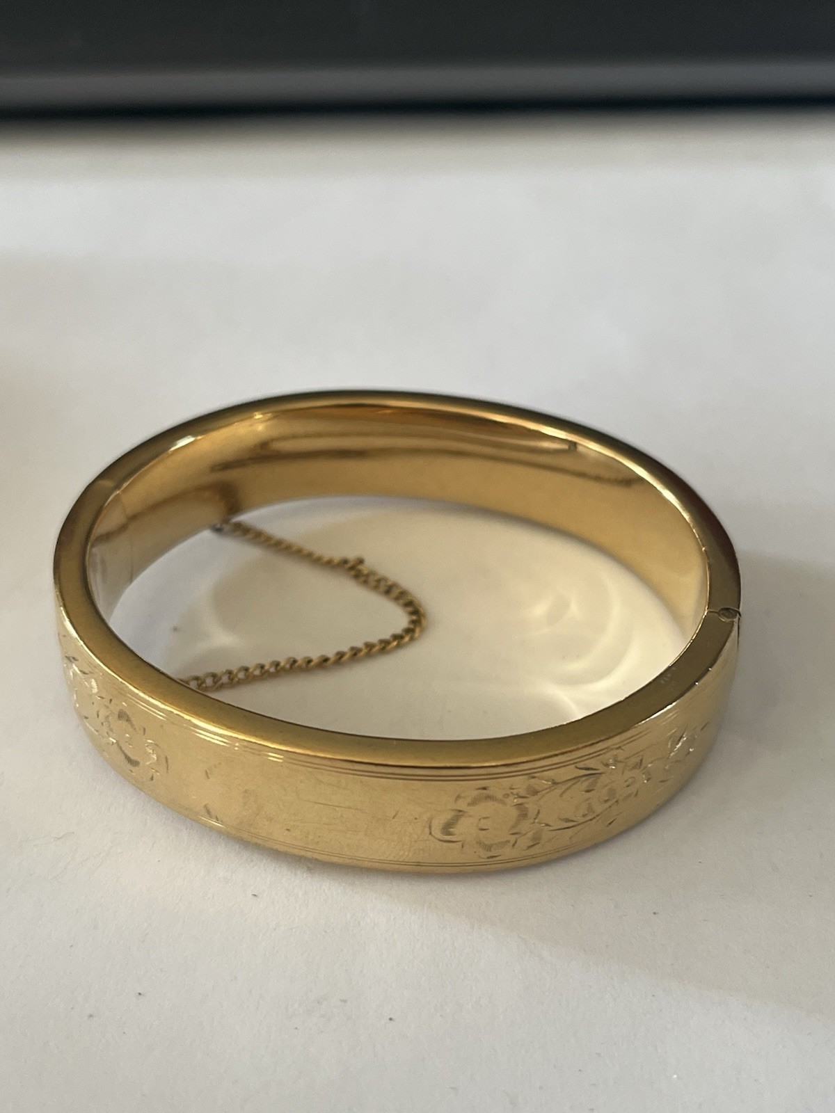 Antique 12k Gold-Filled Hinged Bangle Bracelet Hand Engraved