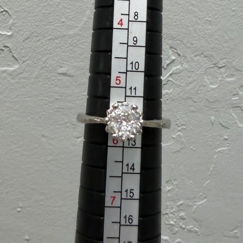 Silver Tone Round Cut Solitaire Ring Size 5.5 Six Prong Classic Minimalist Clear
