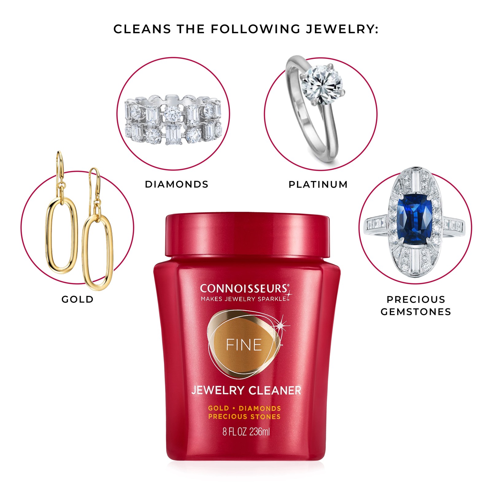 Fine Jewelry Cleaner Solution Gold Diamonds Platinum & Gemstones 8 fl oz