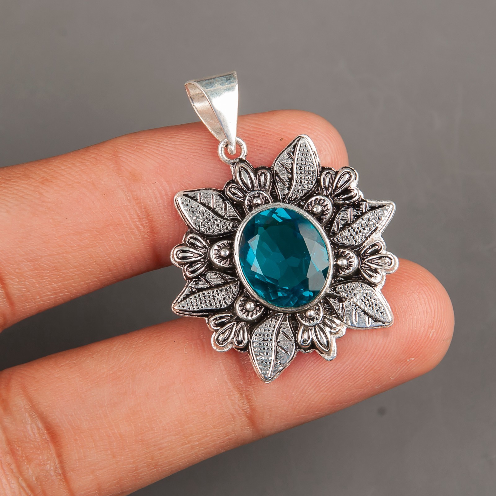 Apatite Gemstone Pendant Sterling Silver Handmade Dainty Jewelry 1.45″ For Women