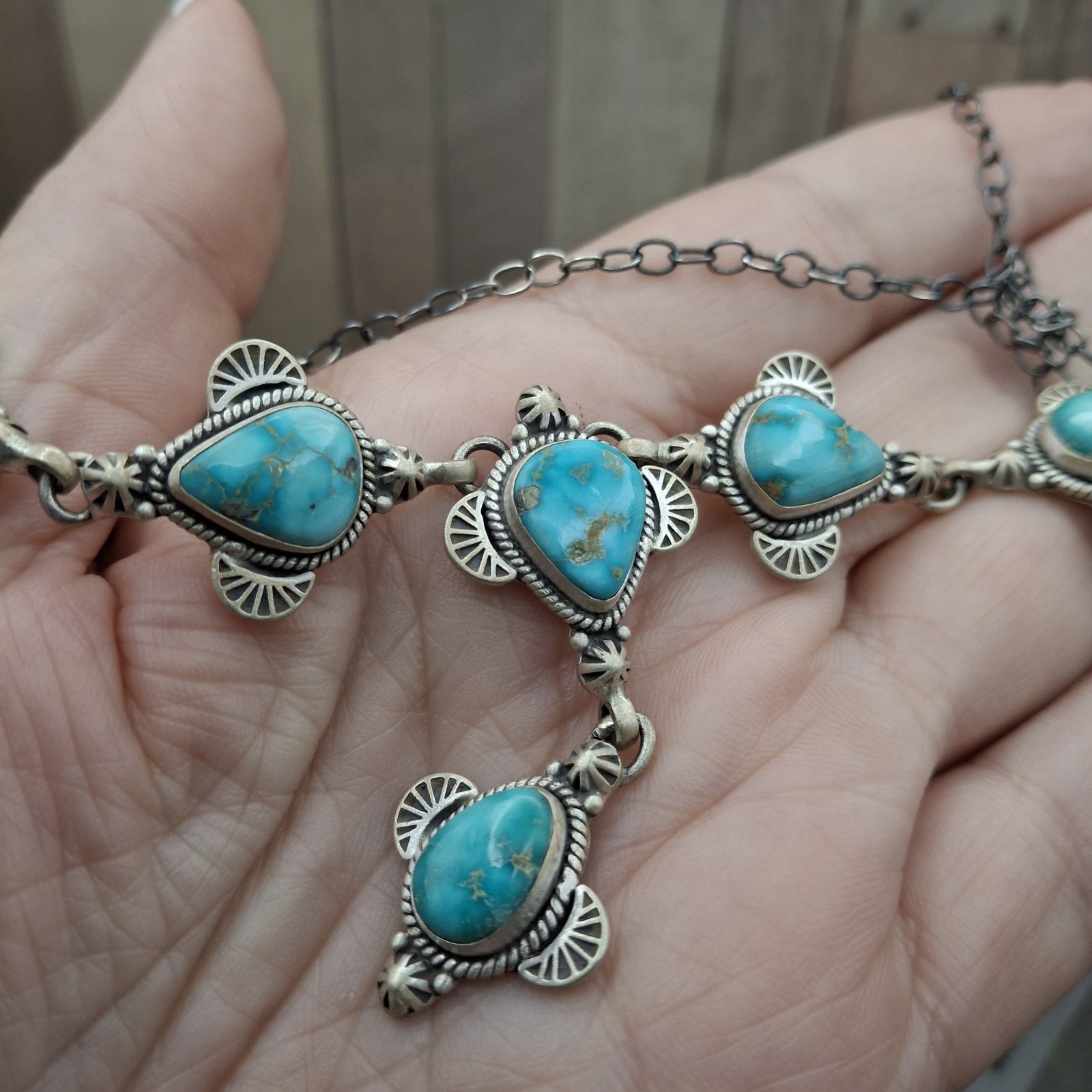 Lone Mountain Turquoise Sterling Silver Y-Drop Lariat Necklace Boho Southwestern
