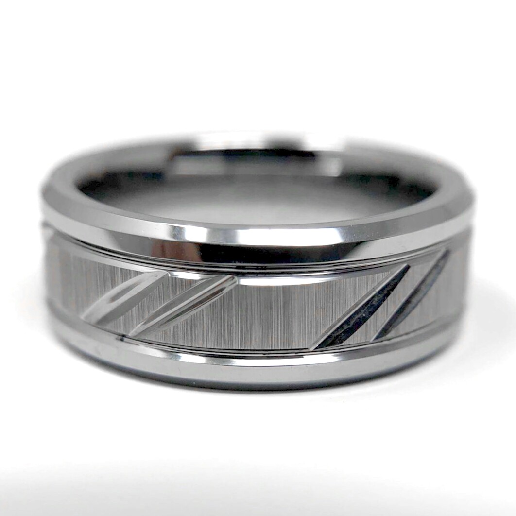 Silver Tungsten Carbide Ring Custom Cut Wedding Band Comfort Fit Mens Womens