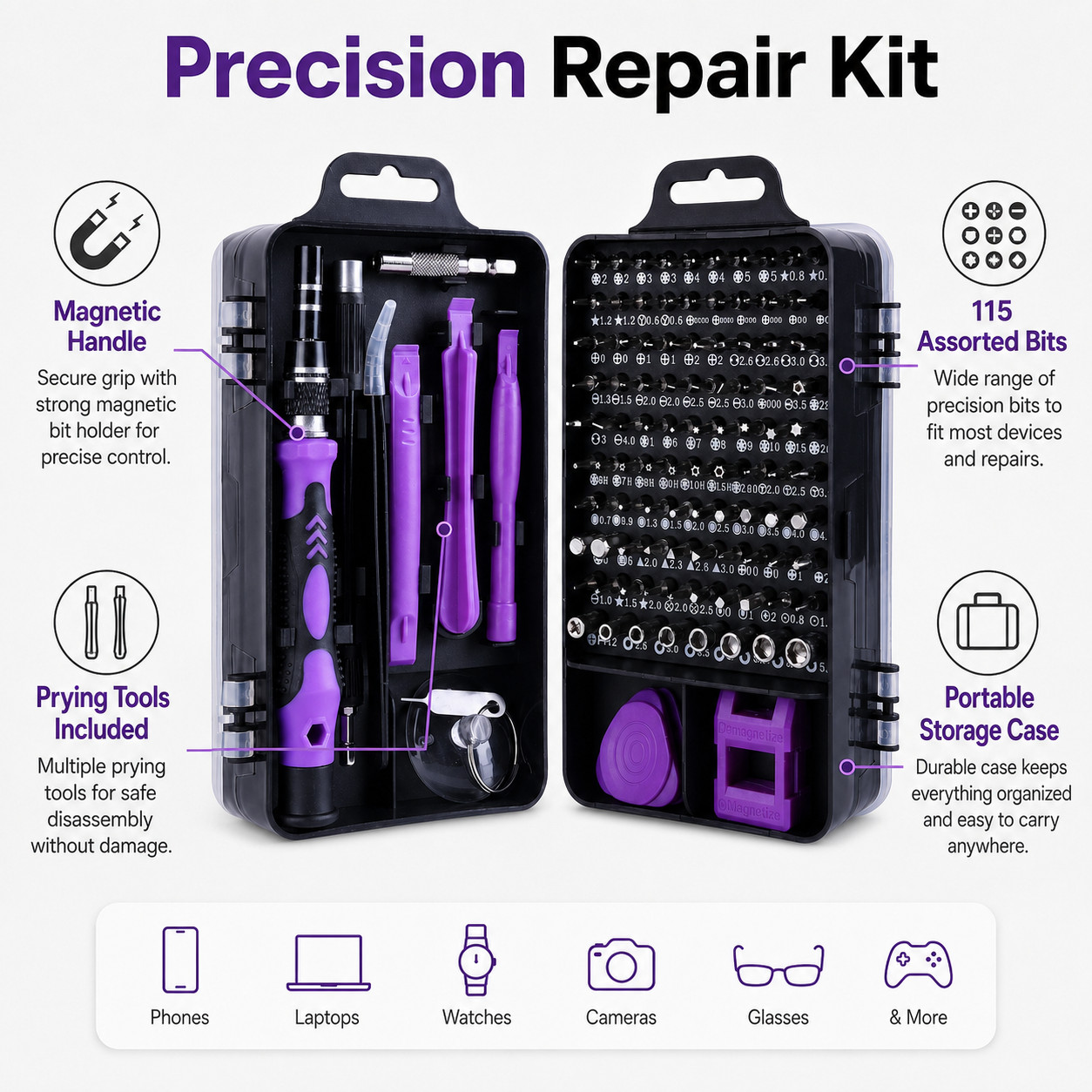 115 in 1 Precision Screwdriver DIY Tool Set (Black & Purple)