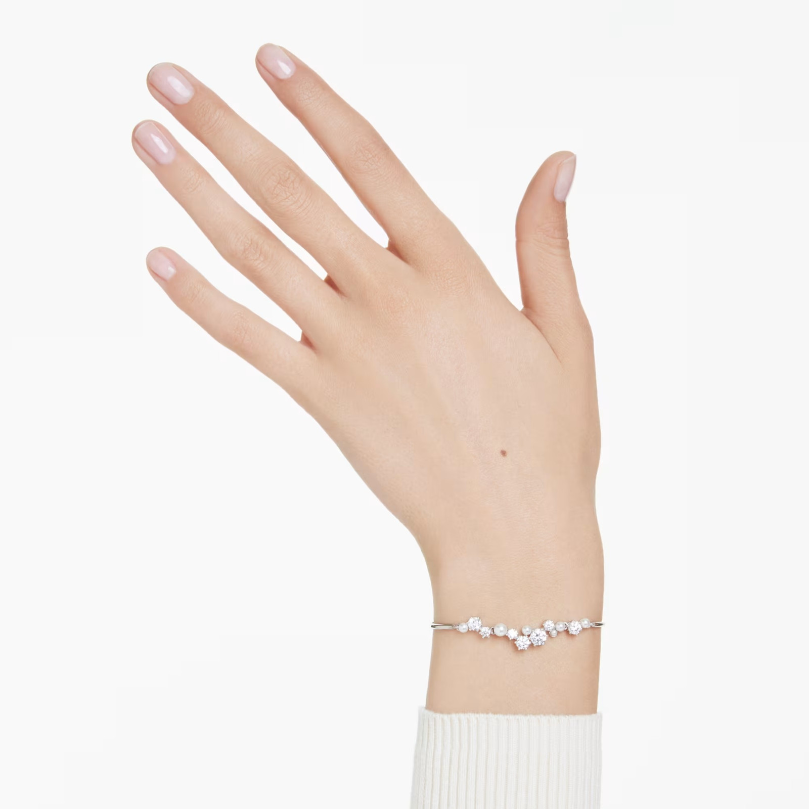 Constella White Rhodium Plated Bangle Crystal Pearl Round Cuts New