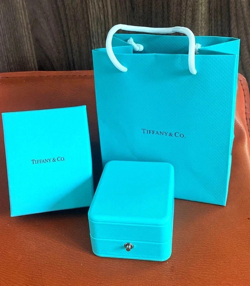 TIFFANY & CO. BLUE LEATHER PRESENTATION NECKLACE GIFT BOX, CASE, AND BAG