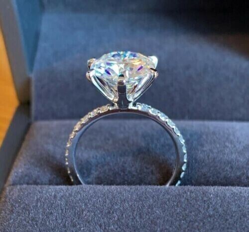 3CT Round Cut Moissanite Solitaire With Accents Engagement Ring 14K White Plated