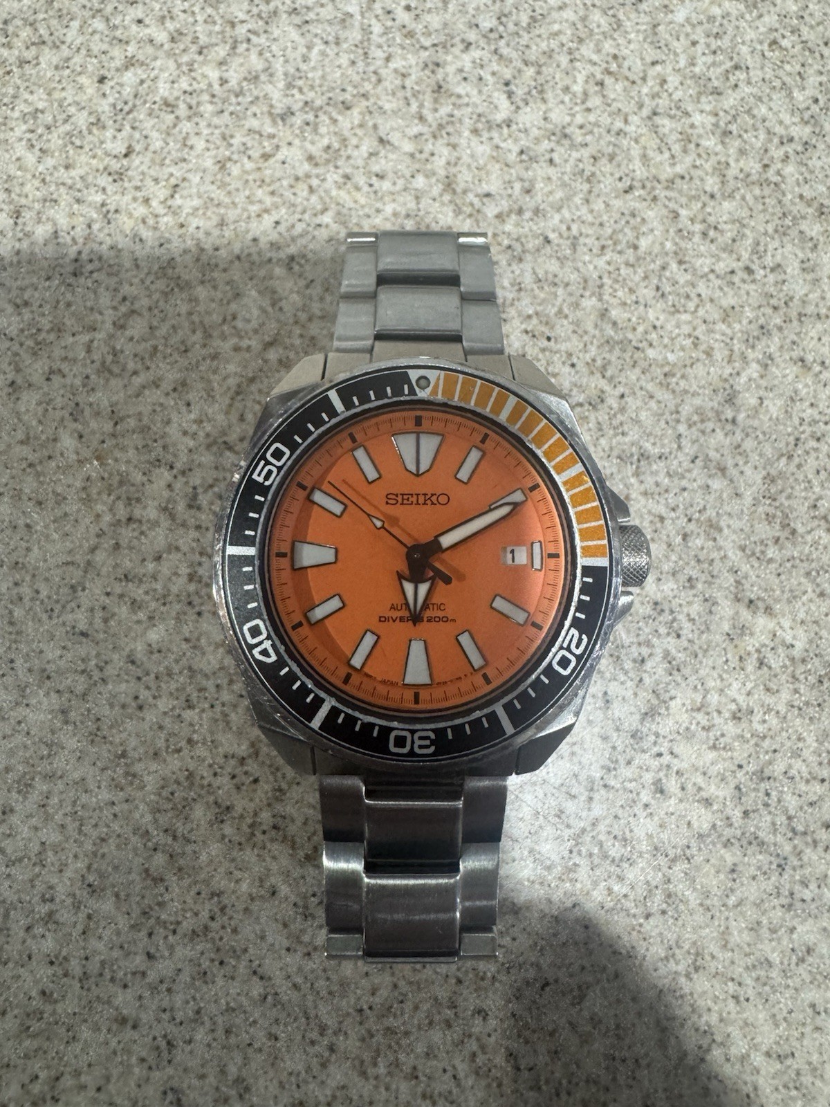Seiko Samurai 4R35-02A0 Orange Dial Discontinued Adult Wristwatch