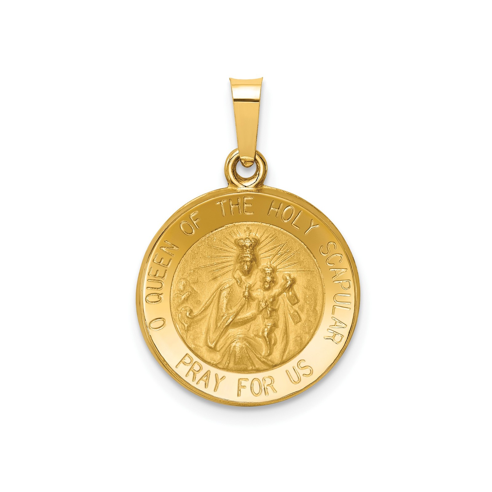 14k Yellow Gold Scapular Pendant Our Lady of Mount Carmel Medal 23mm