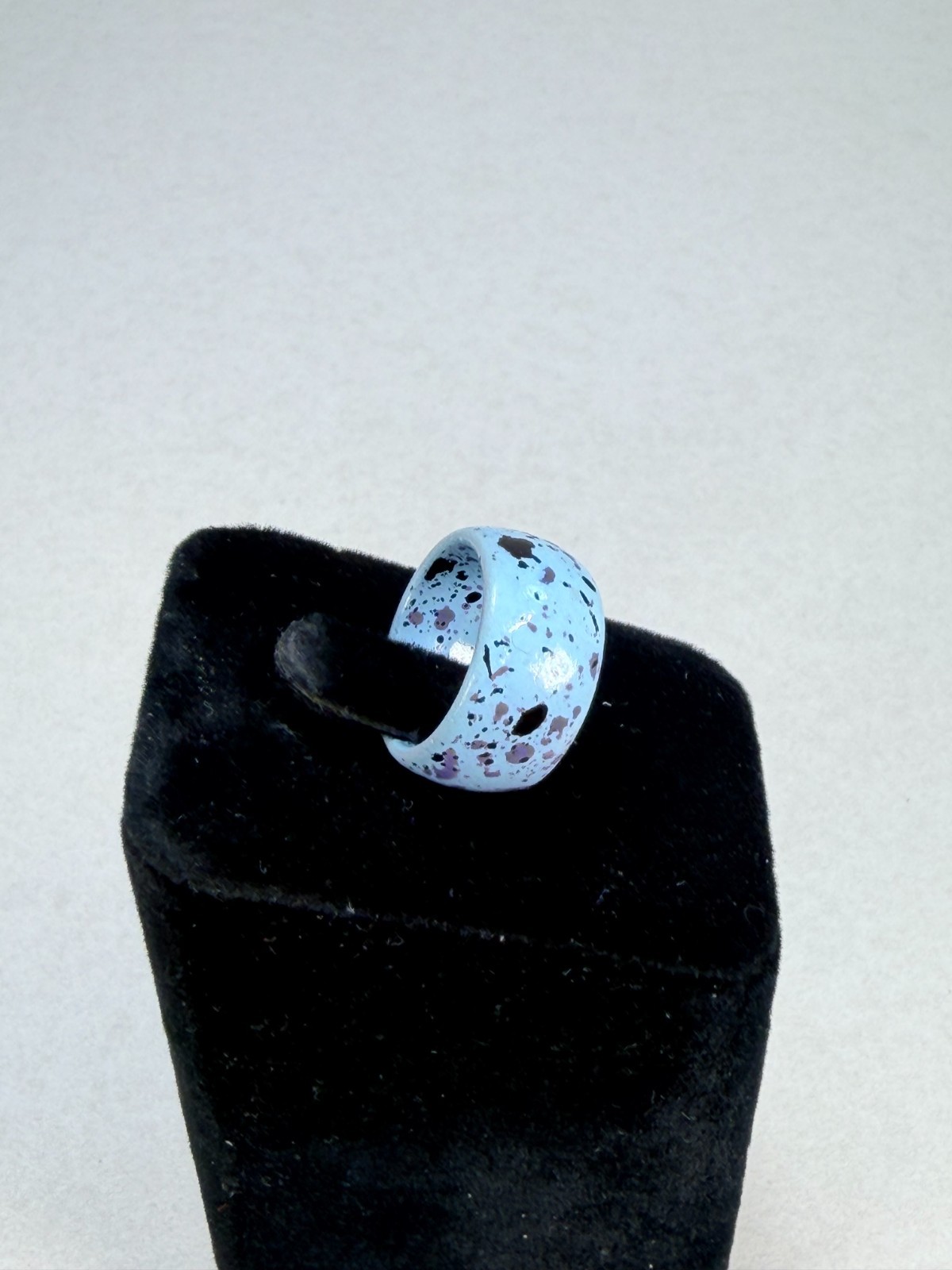 Blue Enamel Wide Band Ring Speckled Metal Statement Modern Fashion Jewelry