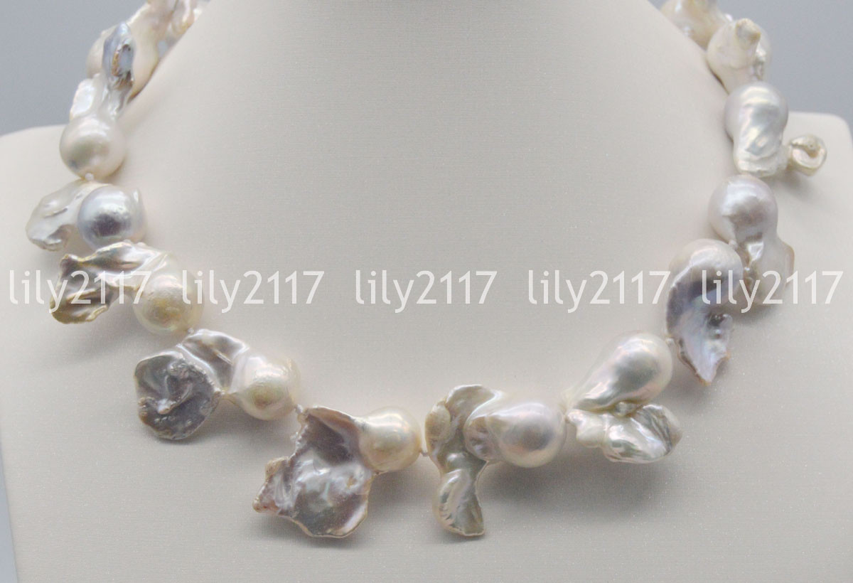 Huge Natural Luster 16-30mm South Sea Genuine White Baroque Pearl Necklace 18”