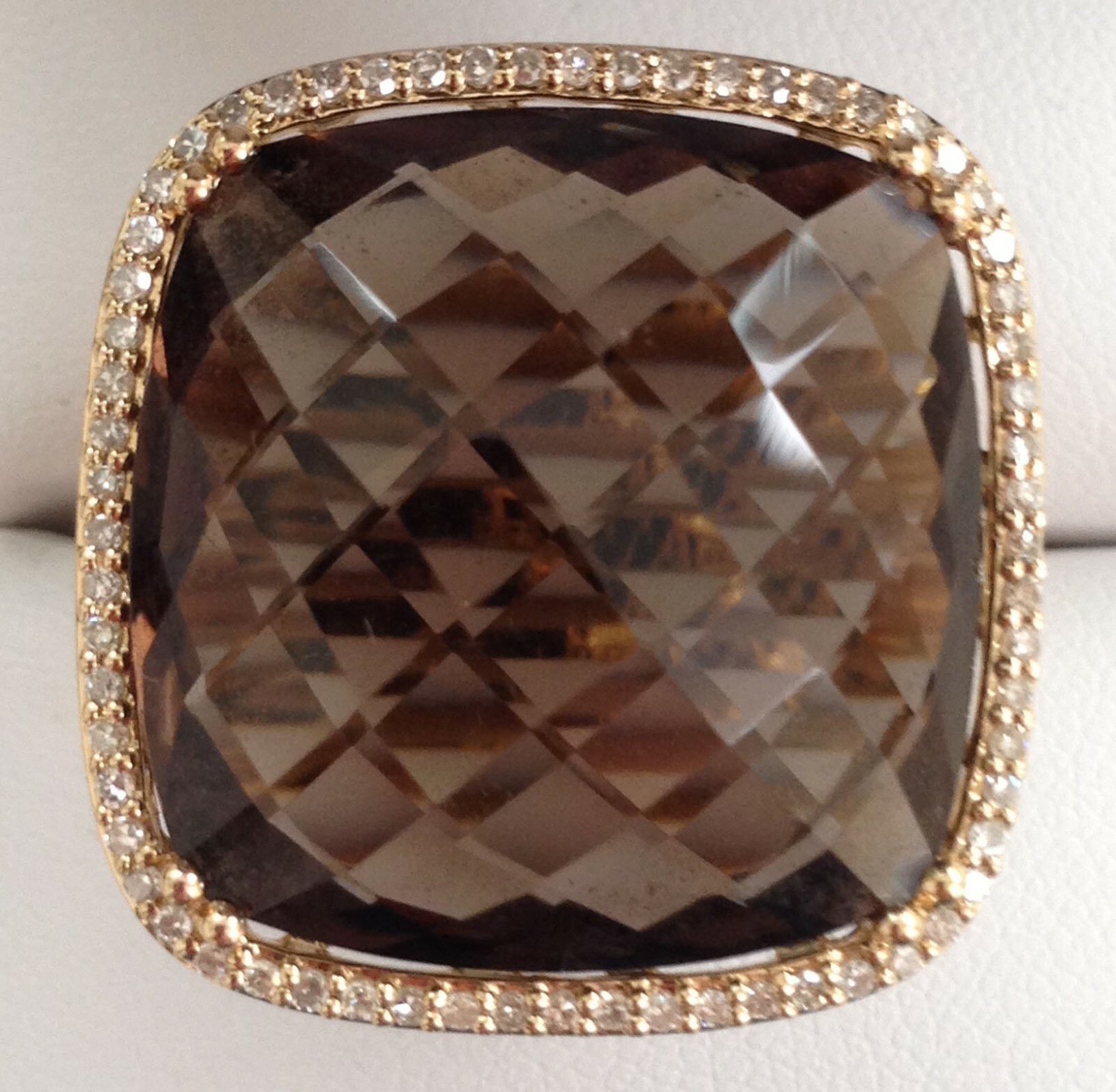 Excellent Cond 19 TCW Smoky Quartz Diamond Dabakarov Ring 14K Yellow Gold SZ 6.5