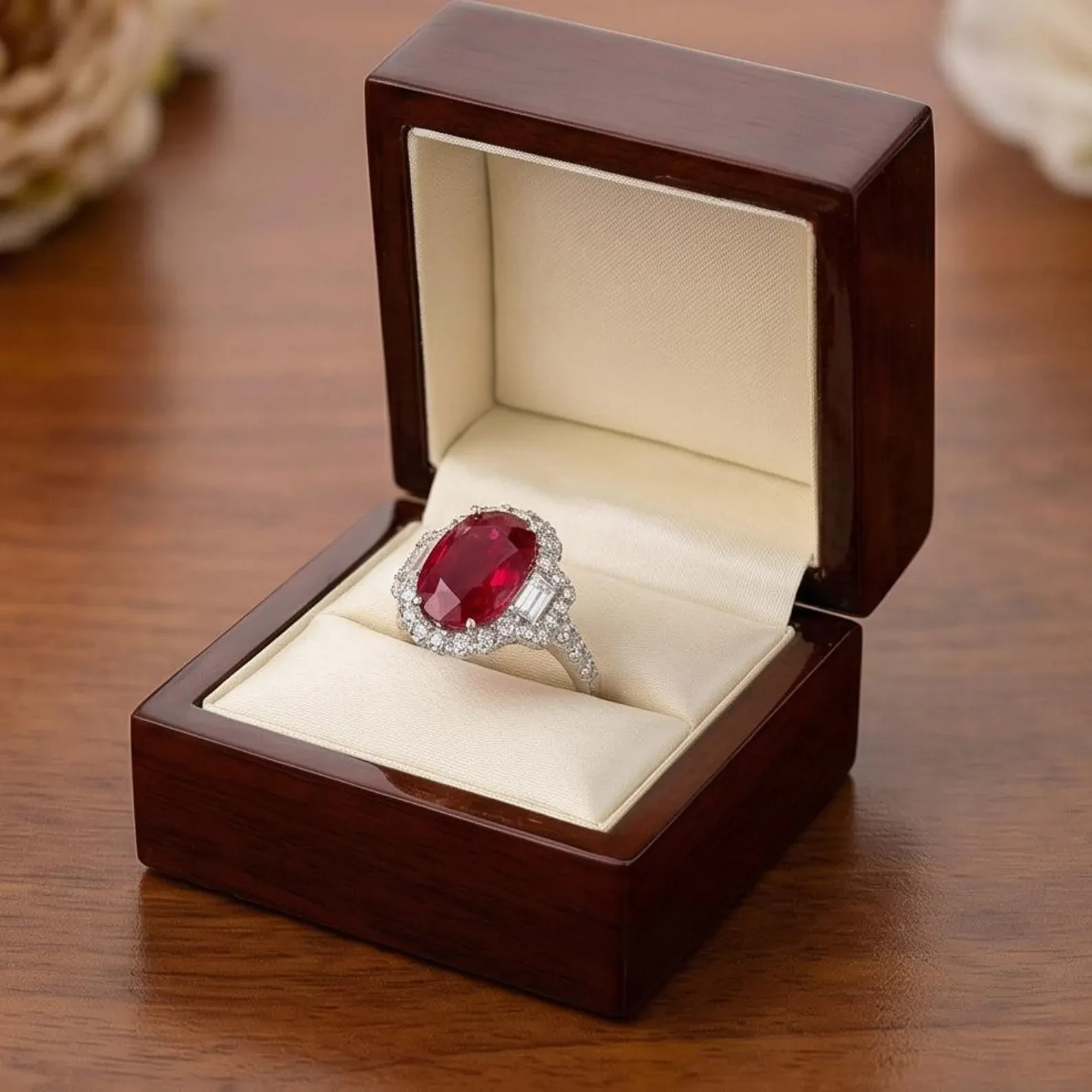 6.00 Ct Oval Cut Natural Ruby Diamond Engagement Ring 14K Solid White Gold 8