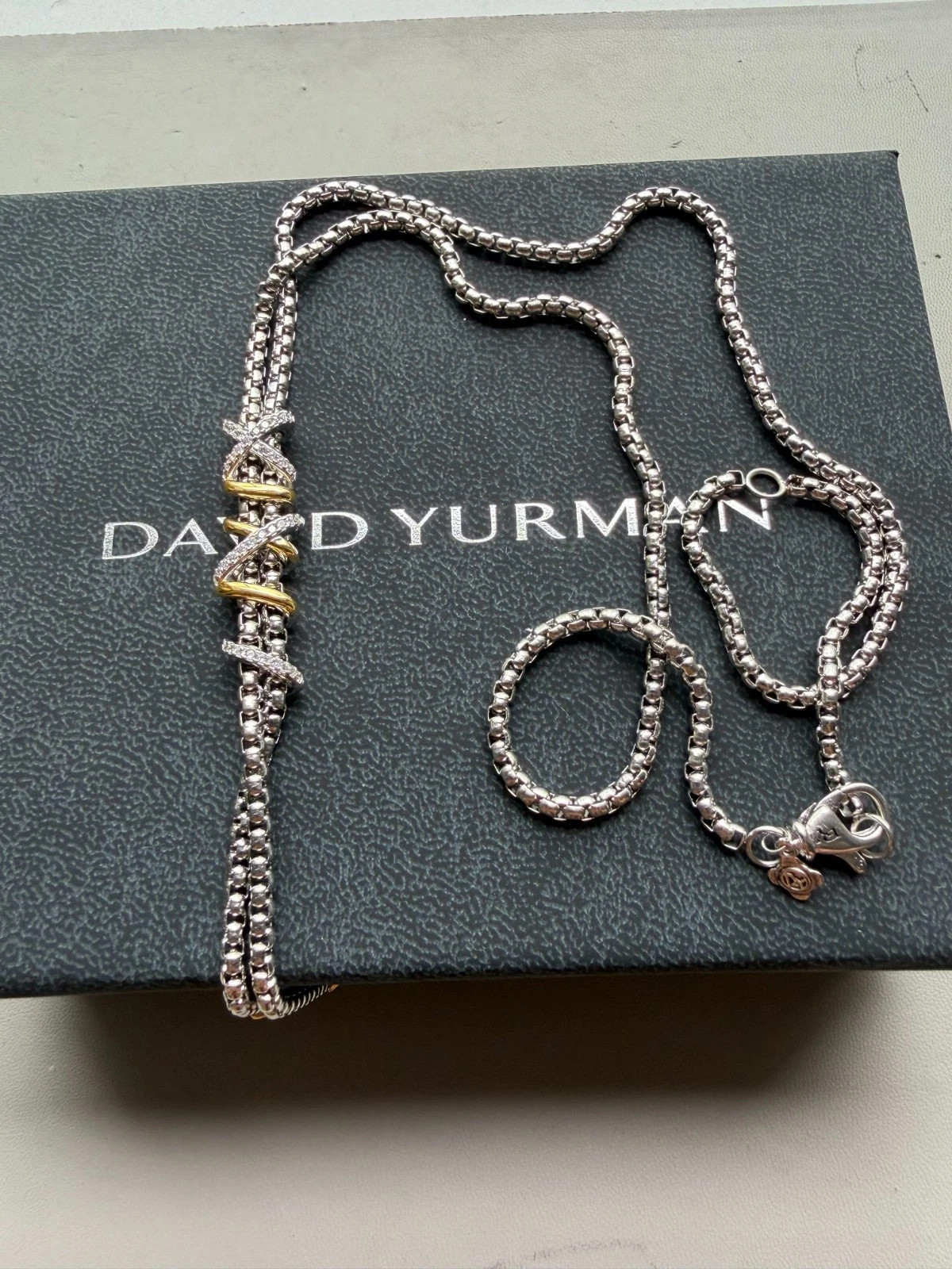 David Yurman Helena Y Necklace–Sterling Silver, 18K Yellow Gold, and Diamond 3mm