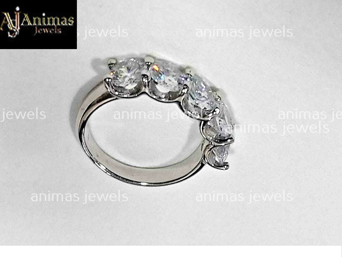 3CT Moissanite 5-Stone Anniversary Ring Wedding Band Real Sterling Silver Size 6