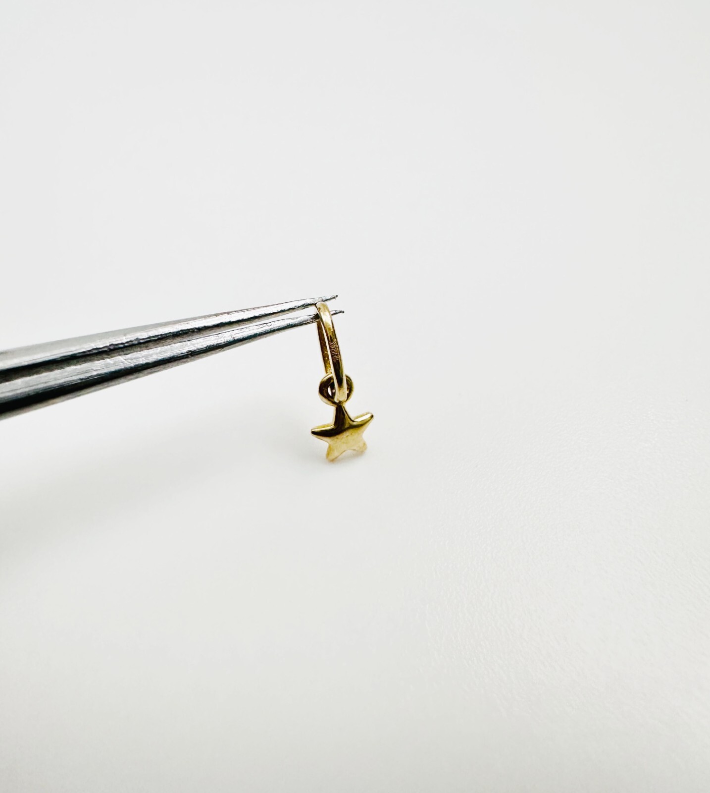 14K Solid Yellow Gold Teeny Tiny – Very Small Beveled Star Charm Pendant 8.5x3mm