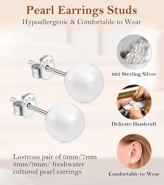 Elegant 925 Sterling Silver Round Pearl Earrings Cubic Zirconia Women Jewelry US