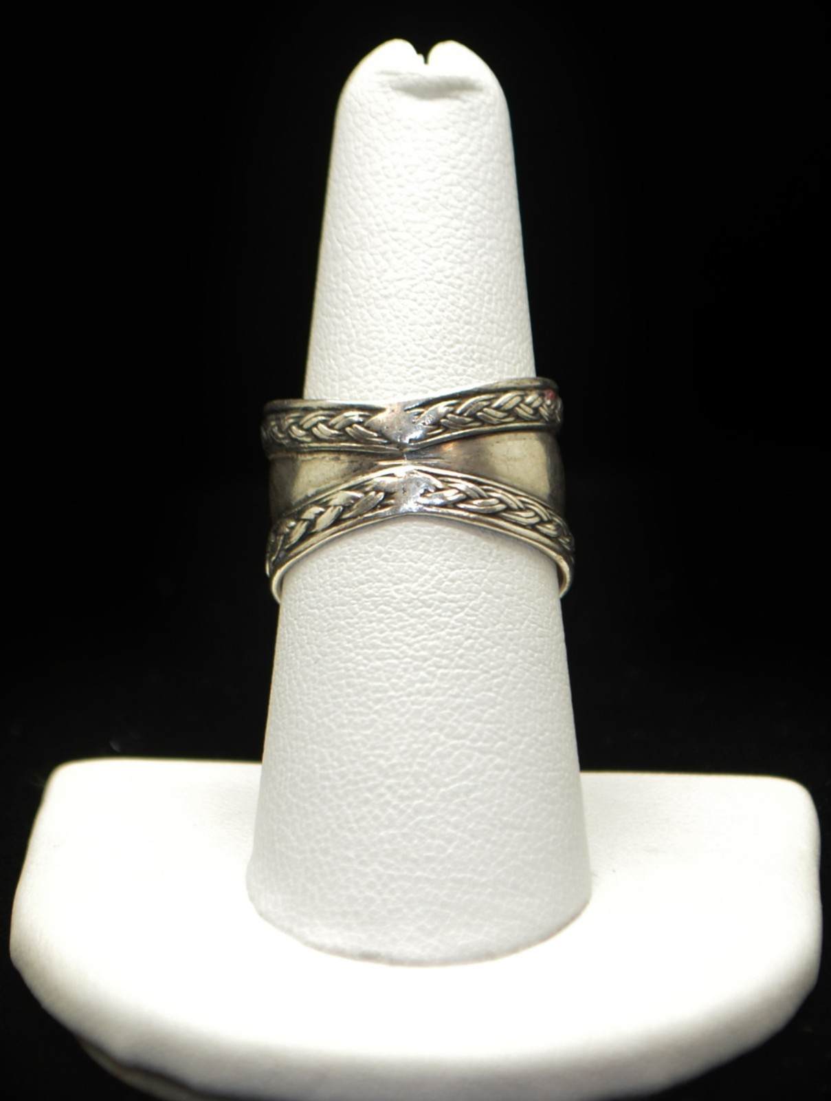 Sterling Silver Braided Edges Smooth Band Ring SZ 7.75 #FMH249