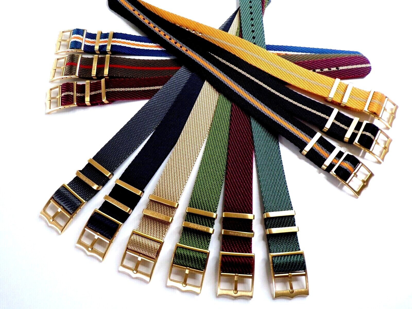NATO ® 1pc Single Pass Twill Slant nylon GOLD Buckle watch band strap IW SUISSE