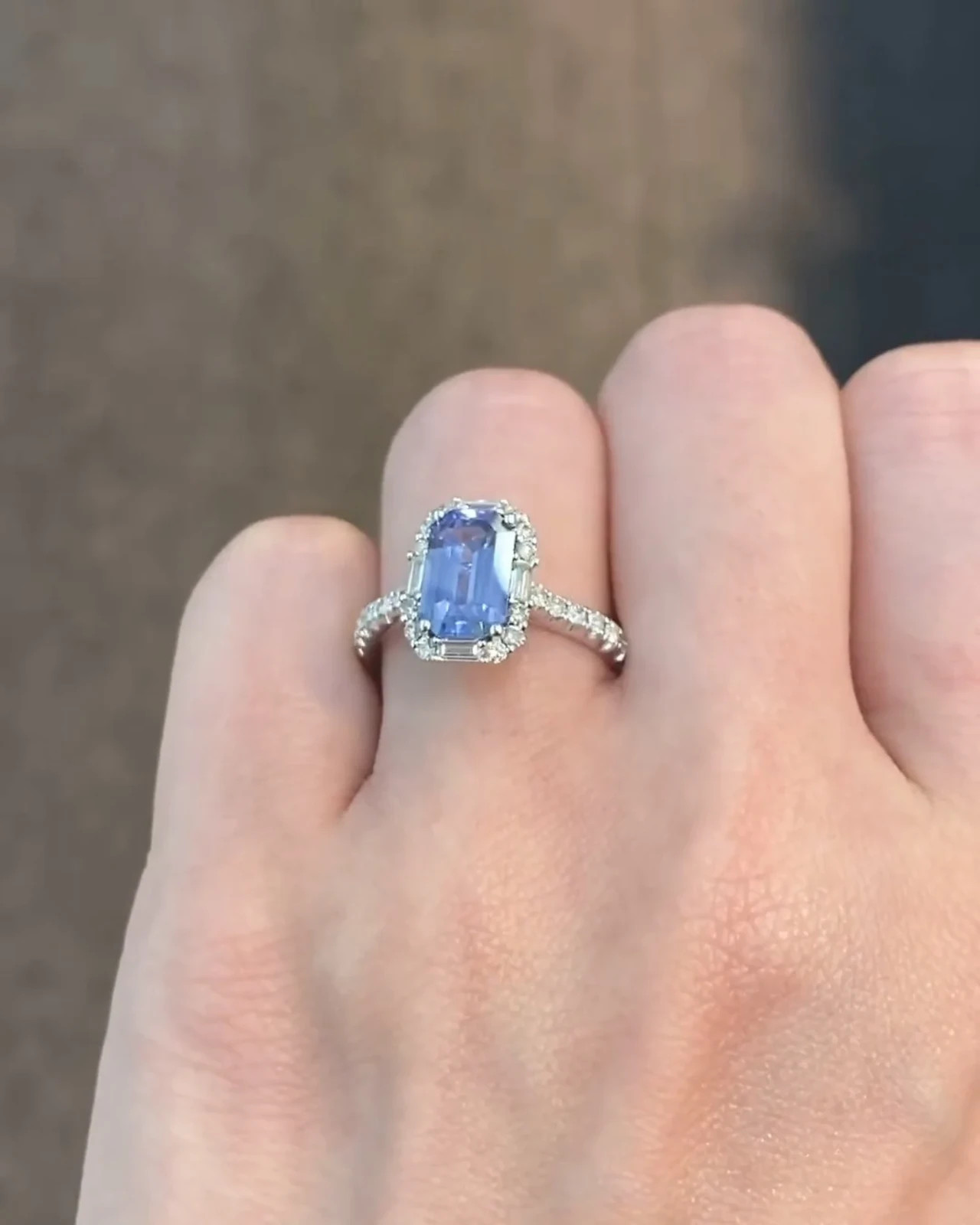 6.80 Ct Emerald Cut Natural Sapphire Diamond Ring 14K White Gold Size 8.5