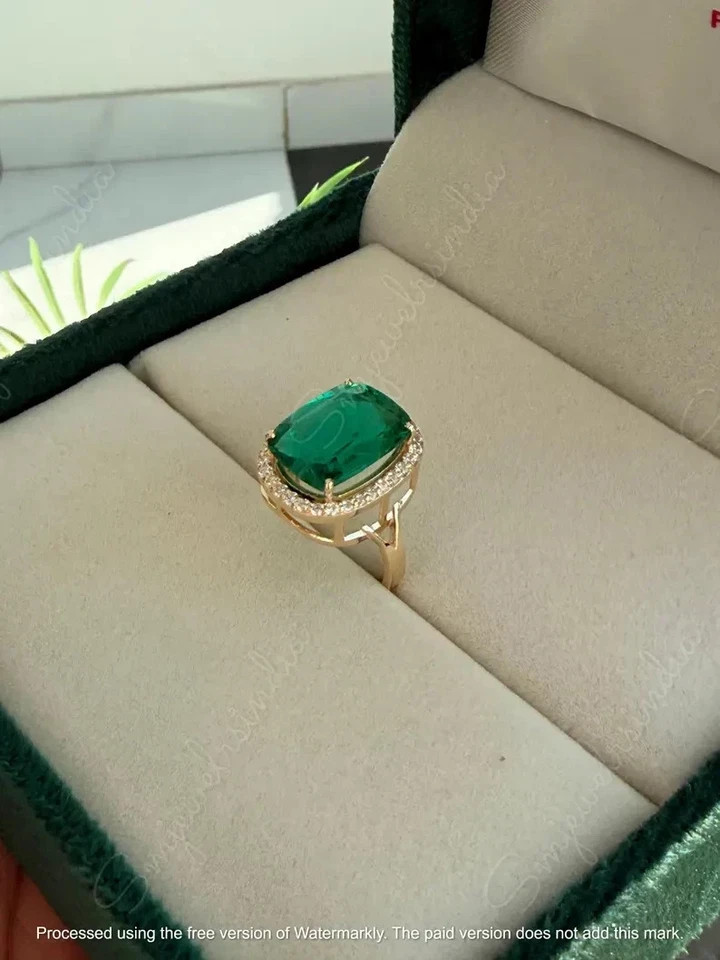 4.50Ct Emerald Cut Natural Emerald Diamond Engagement Ring 14K Yellow Gold 6 7 8