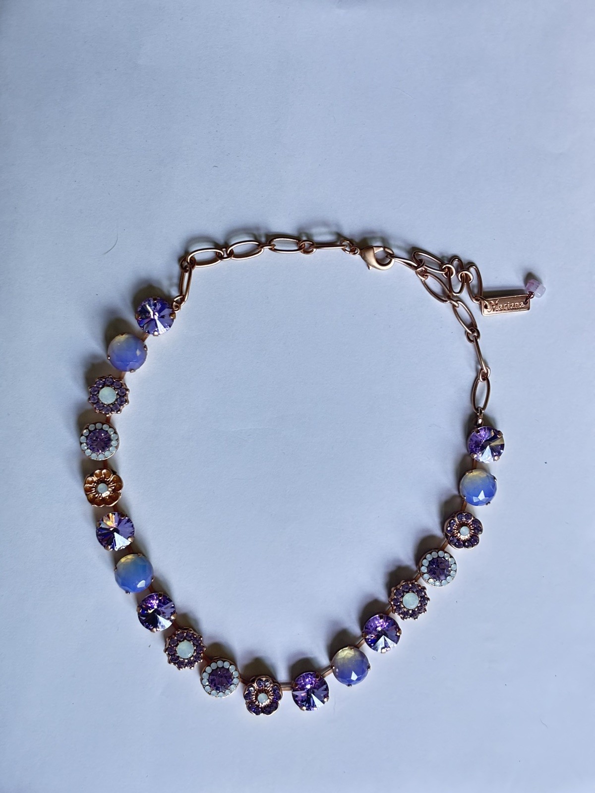 Mariana Necklace Austrian Crystal Choker 16” Lavender Hues 16” Gold Plated