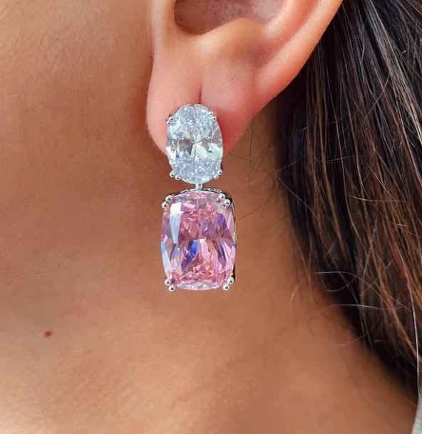 20+ Ct Certified Treated Gorgeous Pink Diamond Necklace & Earrings Set In 925