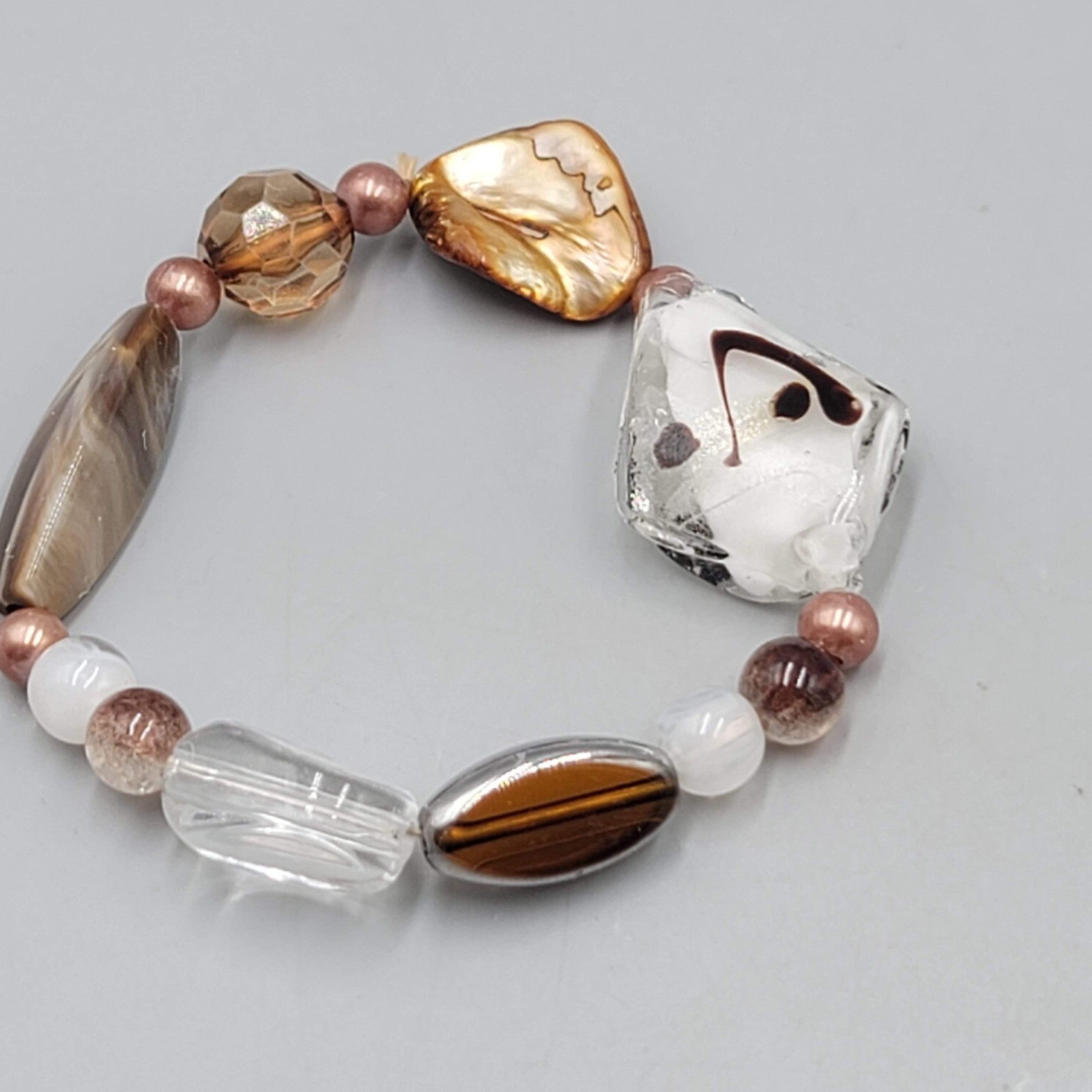 Bead Glass Shell Acrylic Bracelet Elastic 6.5 in