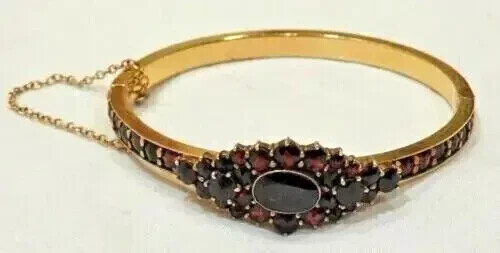 5.50Ct Oval Cut Lab-Created Garnet Women Bangle Bracelet 14K Yellow Gold Plated