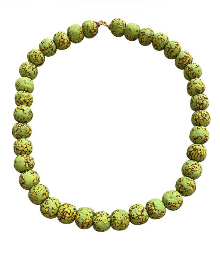 Handmade African Green Recycled Chunky Glass Beaded Necklace 22.5in