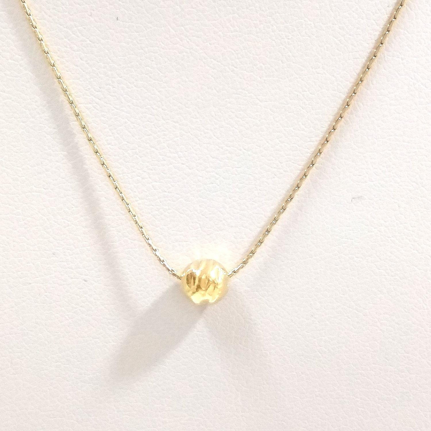 14kt Gold Filled 0.6mm Fine Chain Necklace with 6mm HAMMERED Bead – Your Size