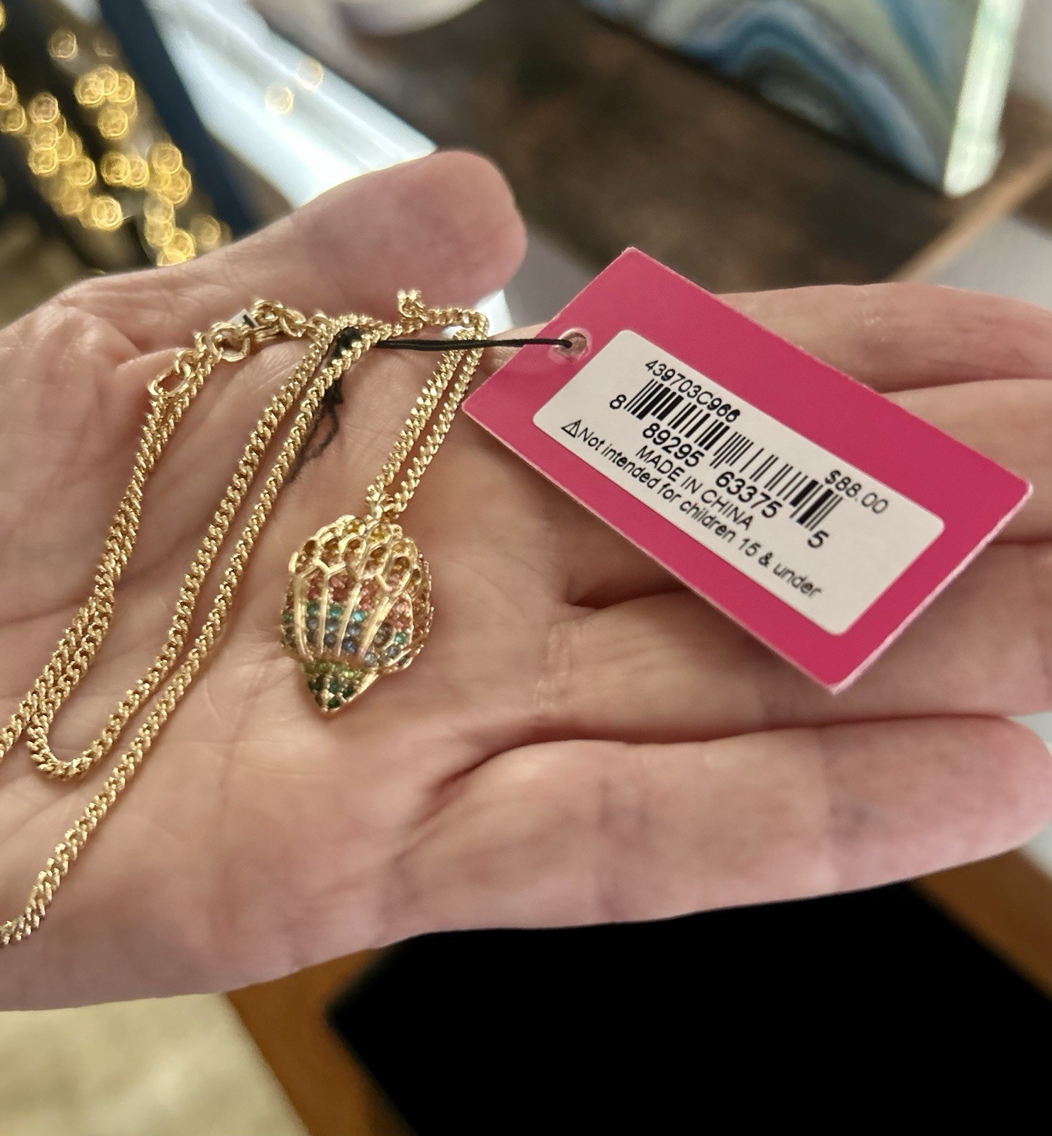 Kurt Geiger Eagle Head Pendant Necklace Multicolor Pavé Crystal Gold 16-18″