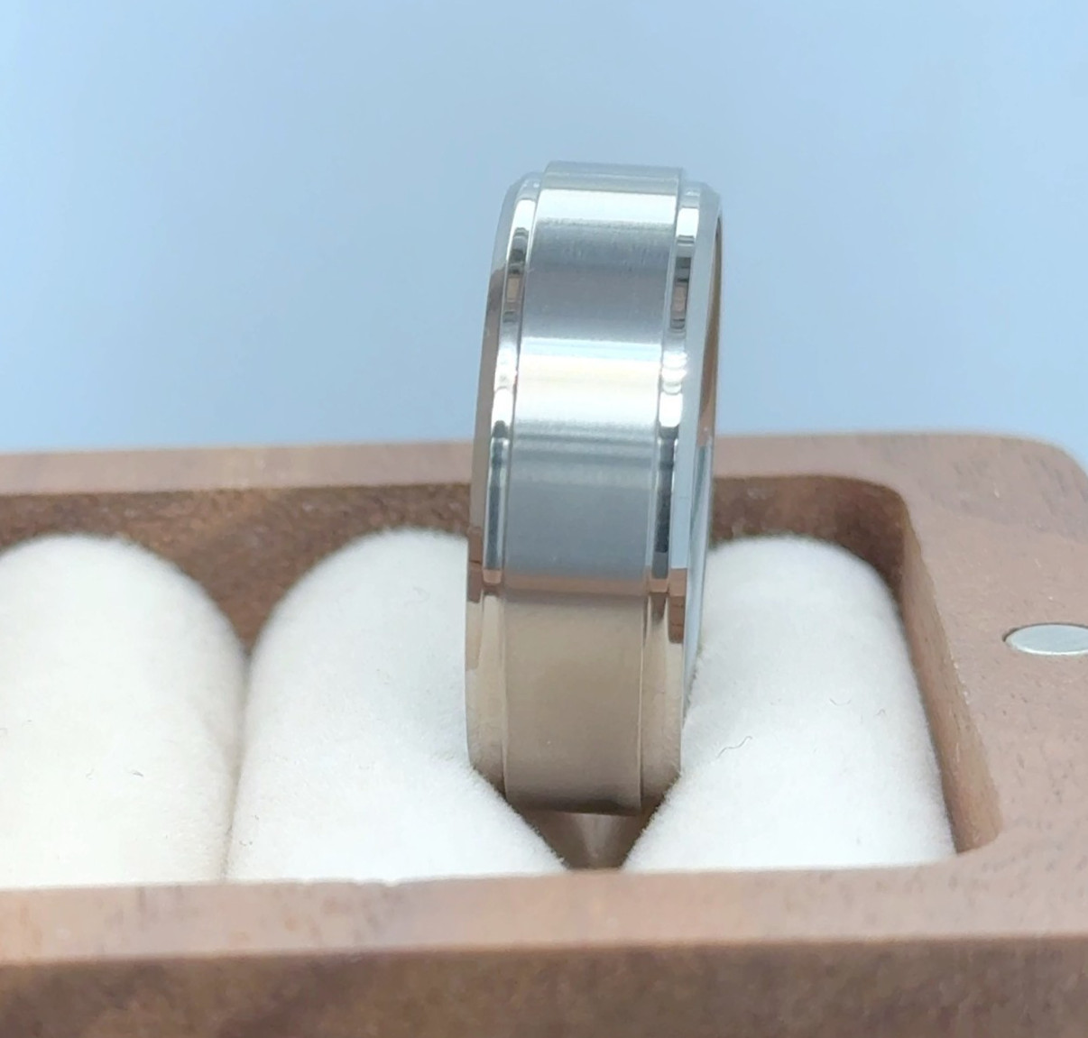 8mm Silver Titanium Band Satin Brushed Polished Edge Ring Husband Valentine Gift