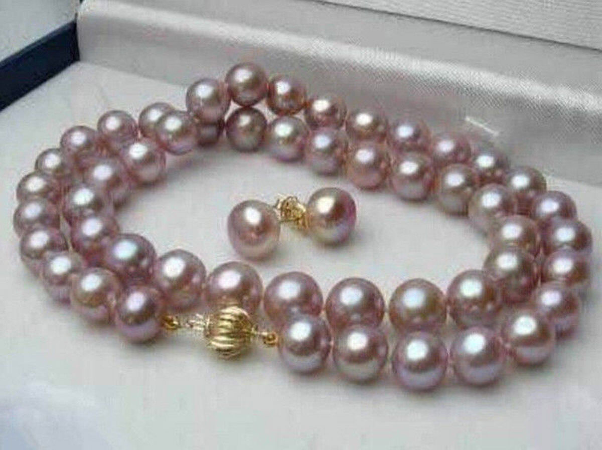 7-8/8-9/9-10mm Natural Lavender Freshwater Pearl Earring Necklace Set 14-48 Inch
