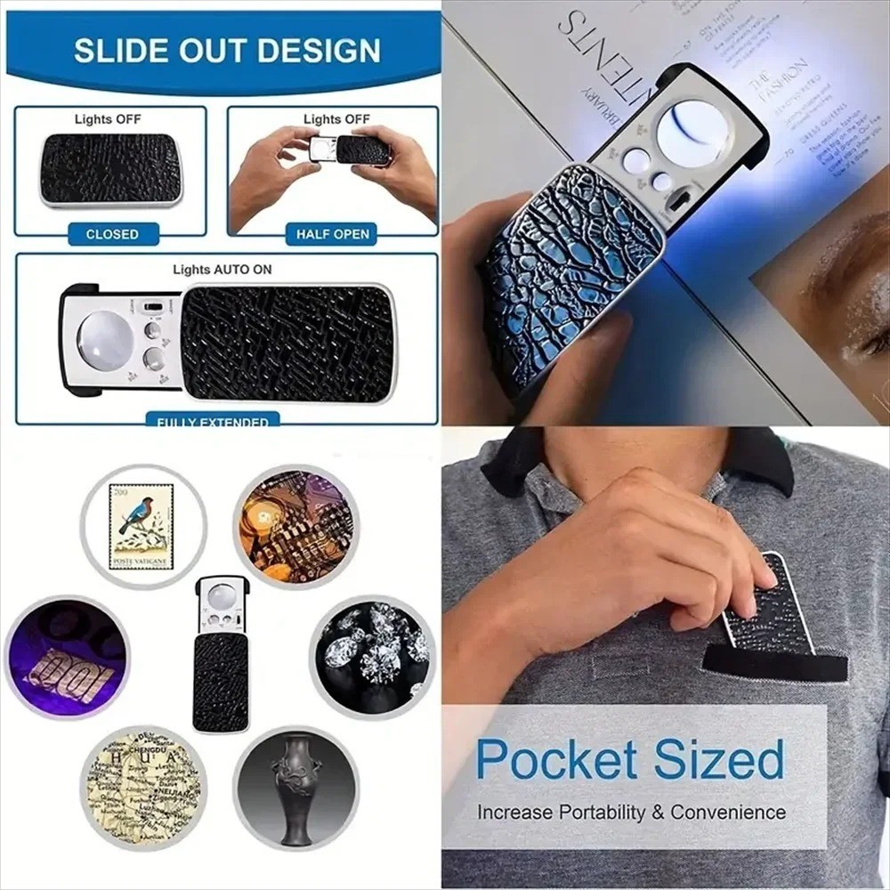 30X 60X 90X Pockets Magnifying Magnifier Jeweler Eye Glass Loupe Loop LED Light