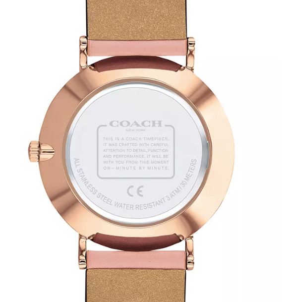 COACH Women’s Perry Blush Leather Strap Tea Rose Watch 36mm NWT