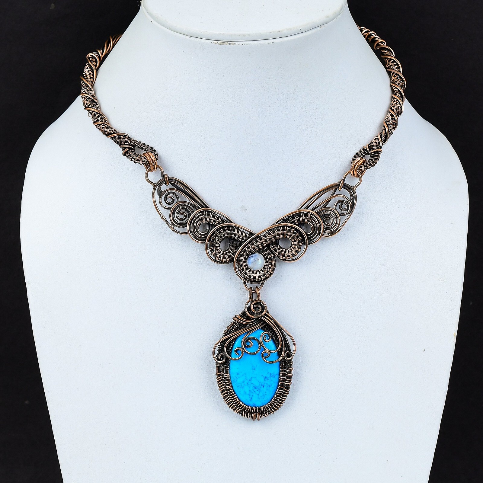Gift For Her Arizona Turquoise Wire Wrapped Chain Necklace Copper Jewelry 18.0″