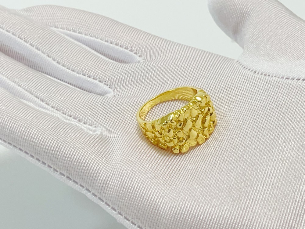 14K Solid Yellow Gold Square Nugget Ring 15mm Rough Texture Band Size 10 Jewelry