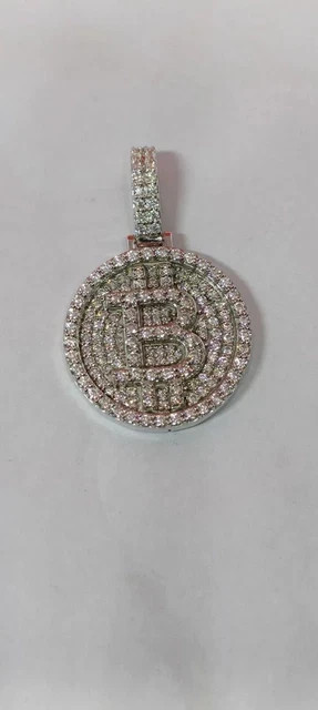 2.00 Ct Round Cut Natural Moissanite Bitcoin Charm Pendant 14k White Gold Plated