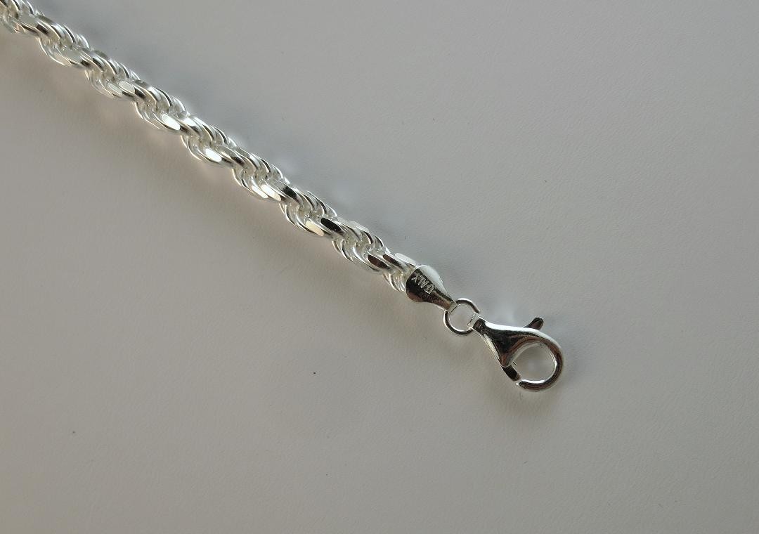 6mm Sterling Silver D/C Rope Chain. Pure .925 Italian Necklace, 18-30 & 7-9 inch