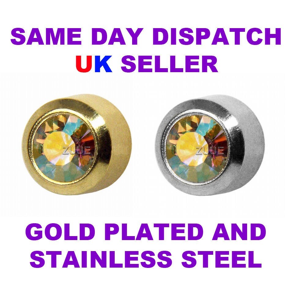 STUDEX 4mm REGULAR RAINBOW GOLD PLATED & STEEL SET EAR PIERCING STUD EARRINGS