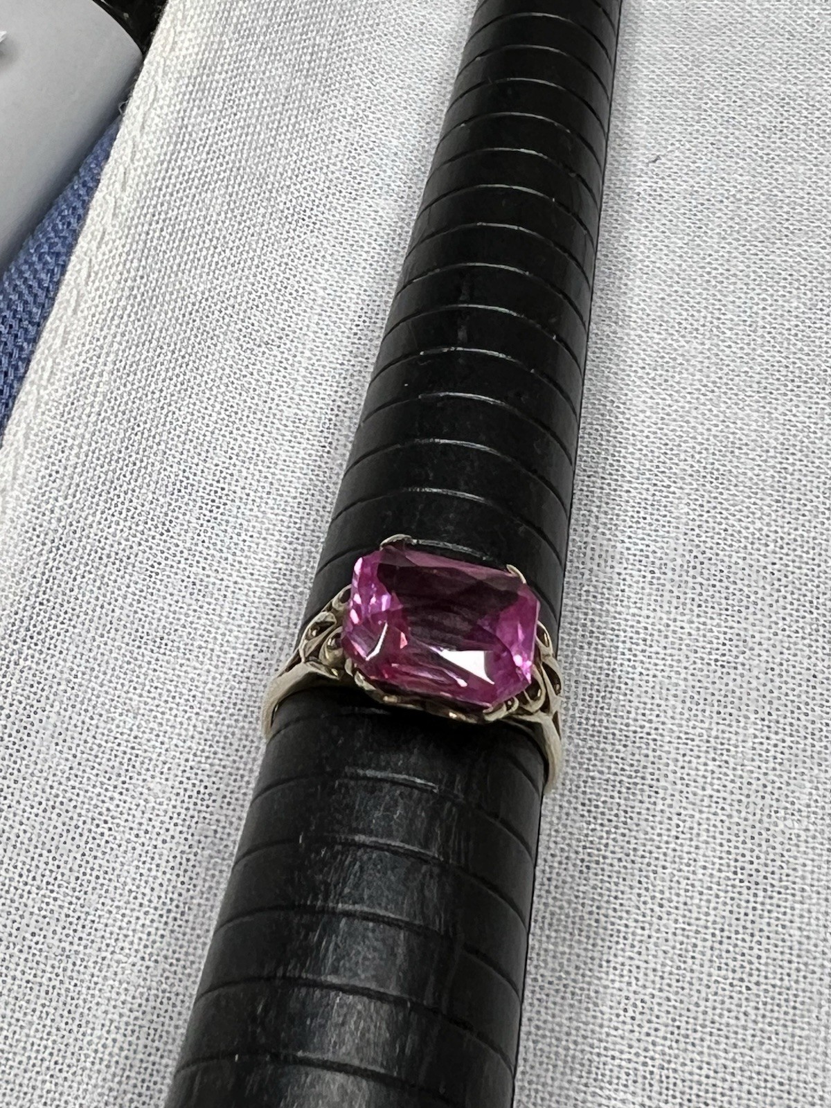 Vintage 10k Yellow Gold Ring With Pink Emerald Size 8.5